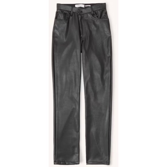 Abercrombie & Fitch Criss Cross 90s Straight High Rise Vegan Leather Black Pants - Picture 5 of 12